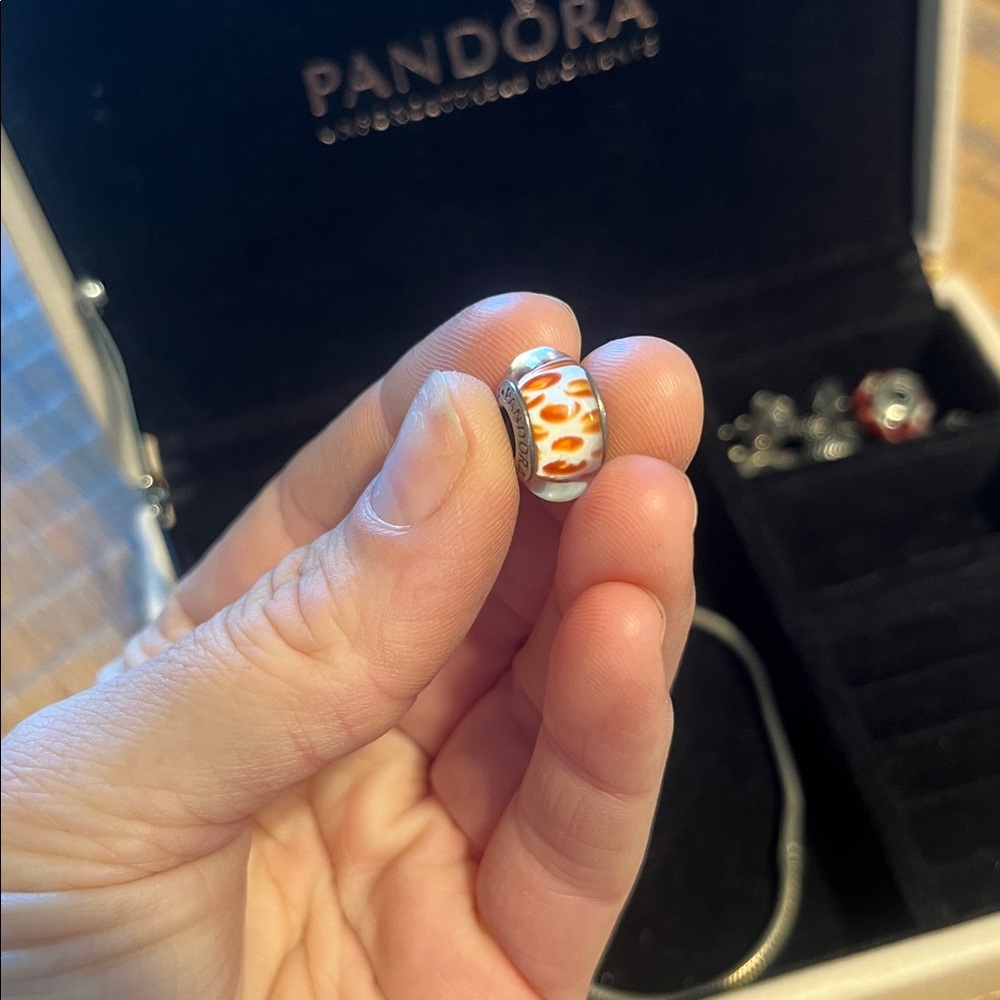 Pandora Vibrant Orange And White Python Murano Gl… - image 1
